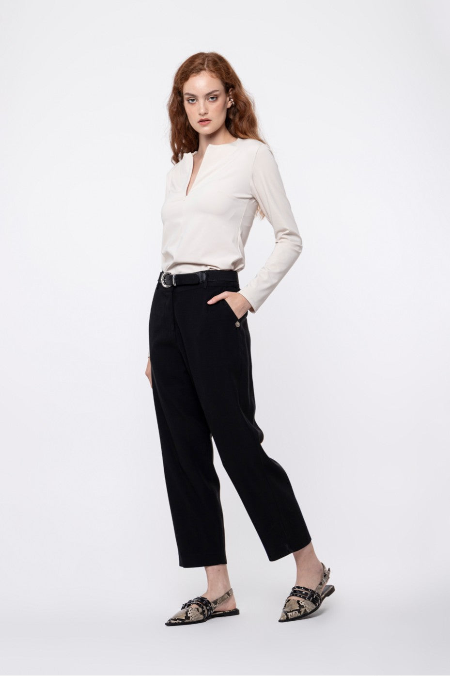 CROP PANTS WITH ELASTIC WAISTBAND BLACK