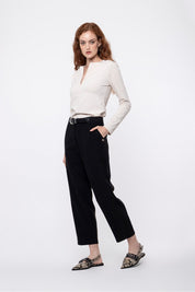 CROP PANTS WITH ELASTIC WAISTBAND BLACK