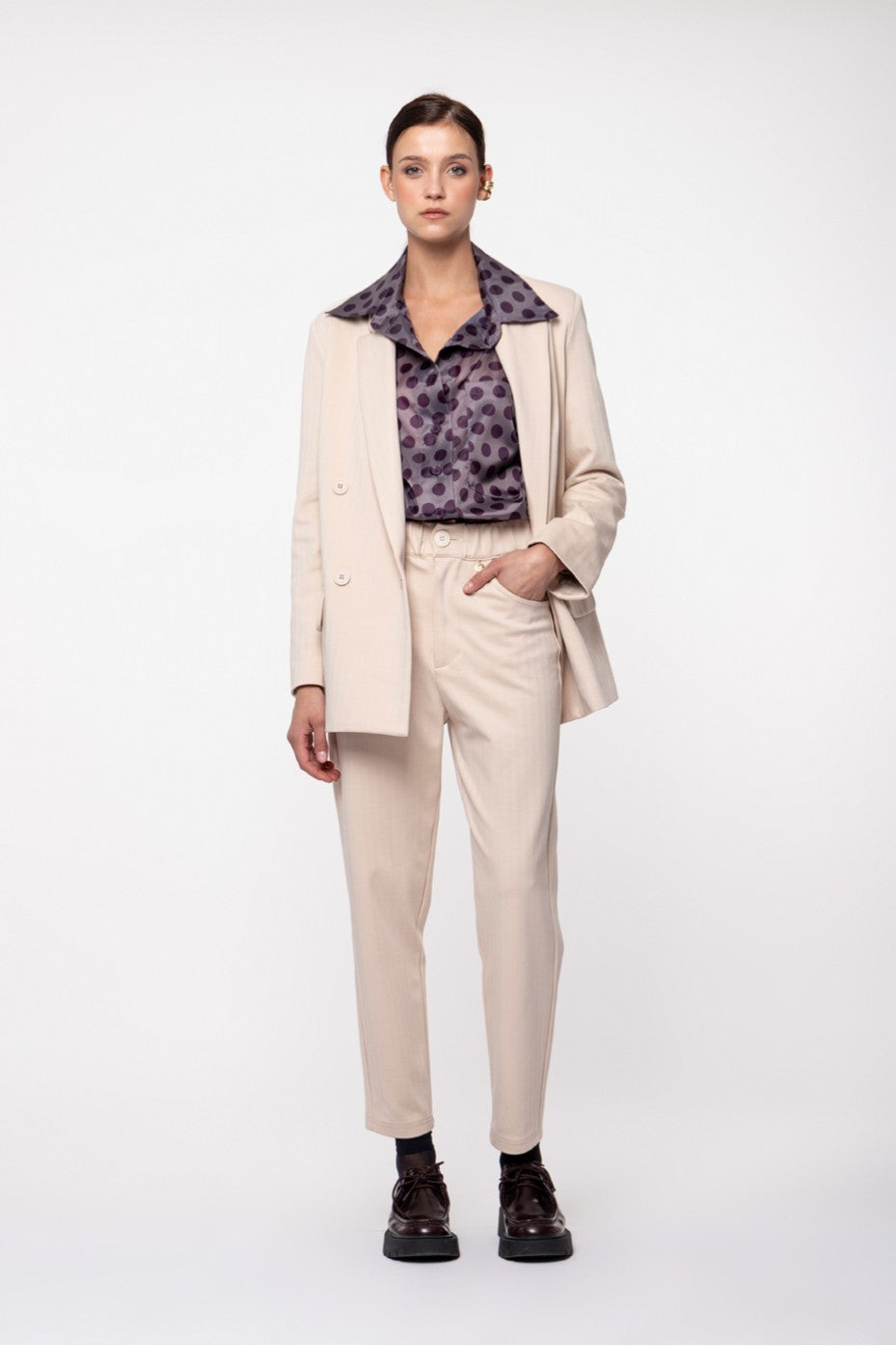 PANTS WITH ELASTIC WAISTBAND CREAM