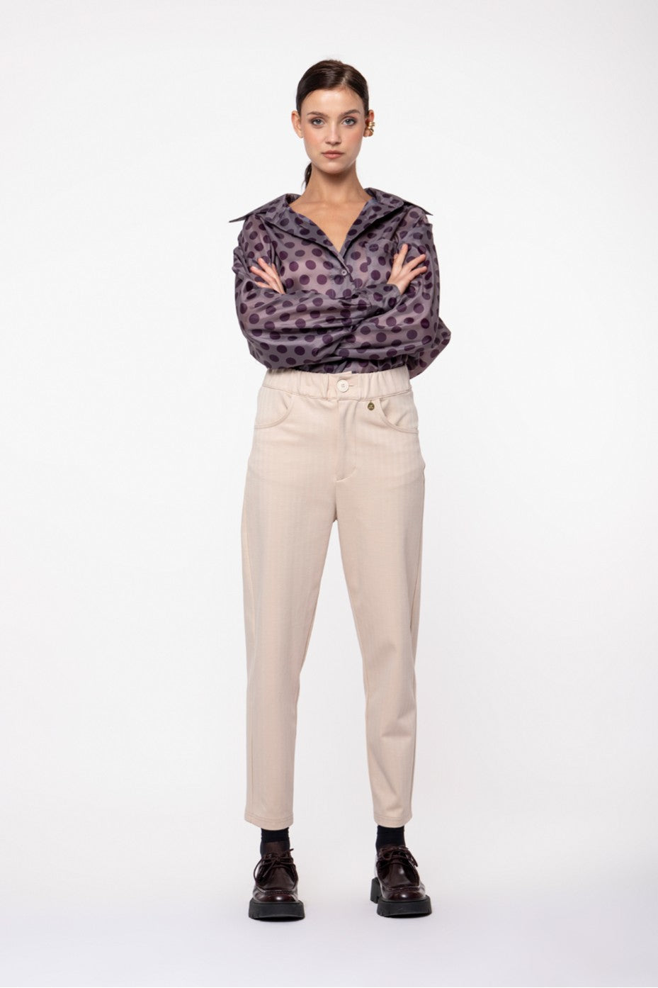 PANTS WITH ELASTIC WAISTBAND CREAM